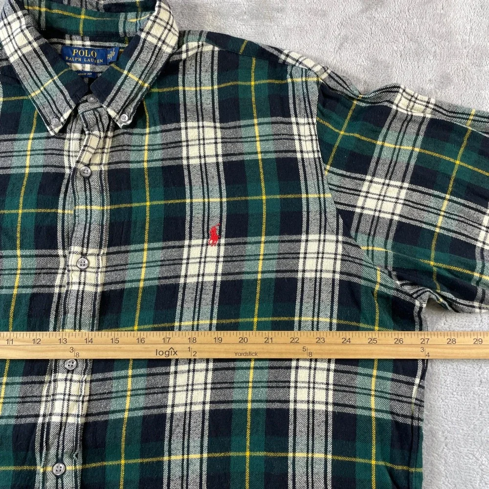 Polo Ralph Lauren Flannel Shirt Mens XXL Green Plaid Classic Fit Holiday Preppy
